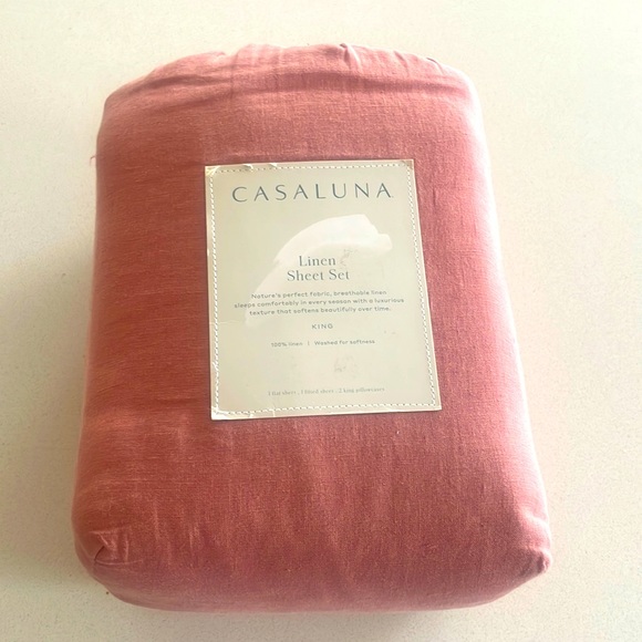 New Pure Washed 100% Linen Casa Luna King Sheet Set Color Dusty Rose - Picture 1 of 2